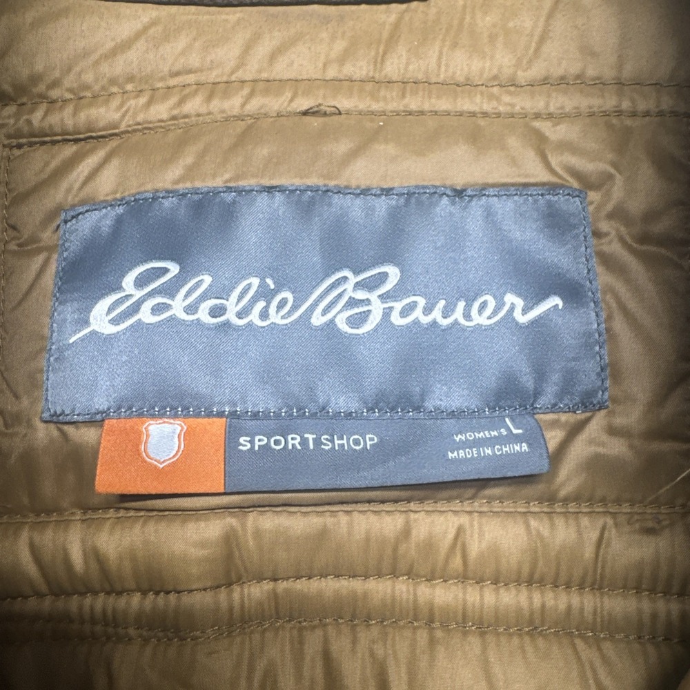 Vintage Eddie Bauer Sport Shop Down Puffer Vest Women Large Green Brown Gorpcore - Picture 3 of 10